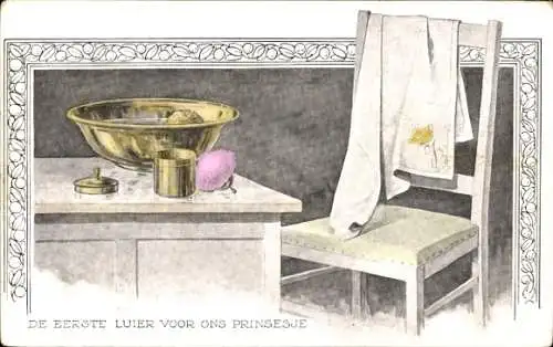 Künstler Ak De eerste Luier voor ons Prinsesje, Adel Niederlande