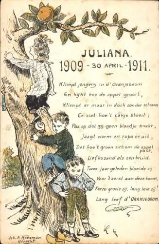 Künstler Ak Moesman, Juliana 30. April 1909-1911