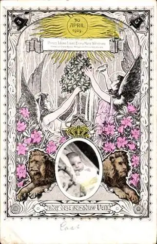 Ak Geburt der Prinzessin Juliana der Niederlande, 1909