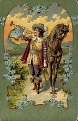 Präge Passepartout Ak Trompeter von Säckingen, Pferd, Vergissmeinnicht