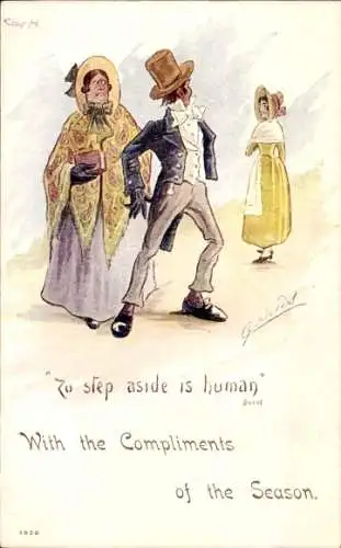 Künstler Ak Ehepaar, Eifersüchtige Frau, Mann beobachtet eine junge Frau