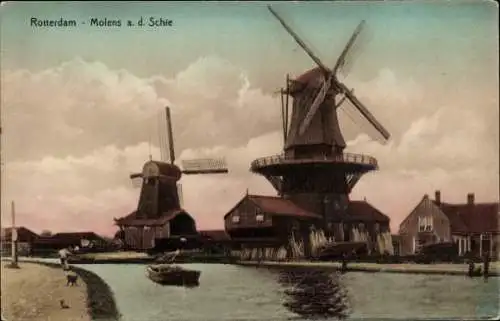 Ak Rotterdam, Molens a. d. Schie, Windmühle