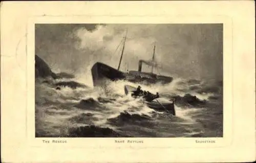 Präge Passepartout Ak Rettungsboot, Dampfer