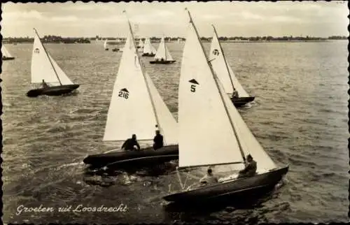 Ak Loosdrecht Nordholland Niederlande, Mehrere Segelboote auf dem Wasser. Im Hintergrund sind ...