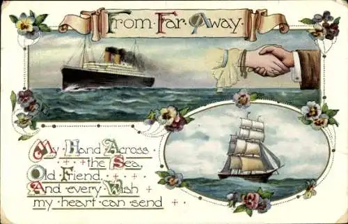 Litho From Far Away, Dampfer, Segelschiff