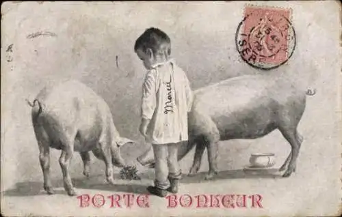 Ak Glückwunsch, Schweine, Kind