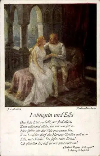 Künstler Ak Oper Lohengrin von Richard Wagner, Lohengrin und Elsa