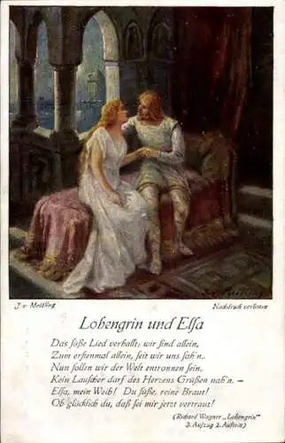 Künstler Ak Meidling, J. v., Lohengrin und Elsa, Opernszene