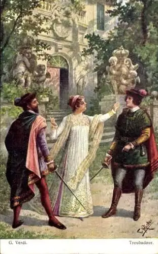 Künstler Ak Rösler, F., Oper von Giuseppe Verdi, Troubadour, Fechten