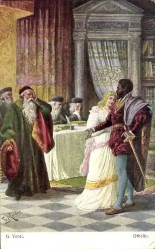 Künstler Ak Rösler, F., Oper von Giuseppe Verdi, Othello, Liebespaar