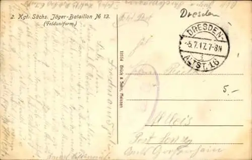 Ak Dresden, 2. Kgl. Sächs. Jäger-Bataillon № 13, Felduniform