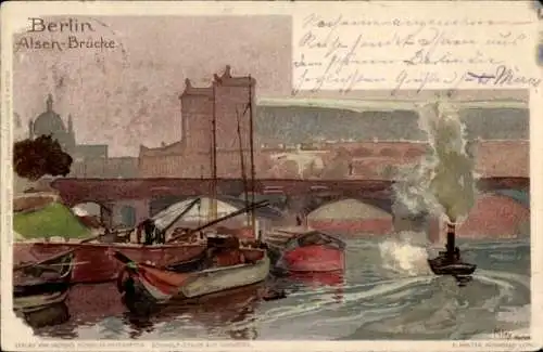 Künstler Litho Kley, Heinrich, Berlin Mitte, Alsen Brücke
