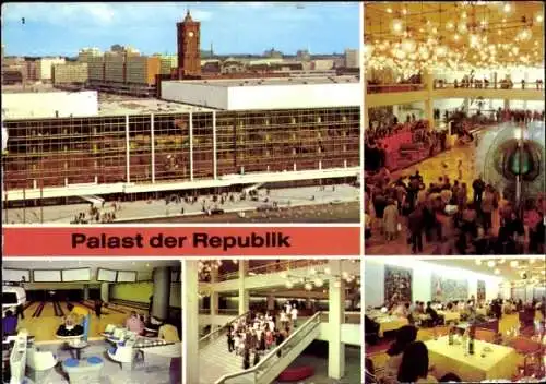 Ak Berlin Mitte, Alexanderplatz, Palast der Republik, moderne Architektur, Menschenmengen, div...