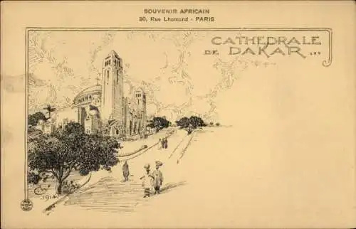 Ak Dakar Senegal, Kathedrale von  Souvenir Africain, Zeichnung