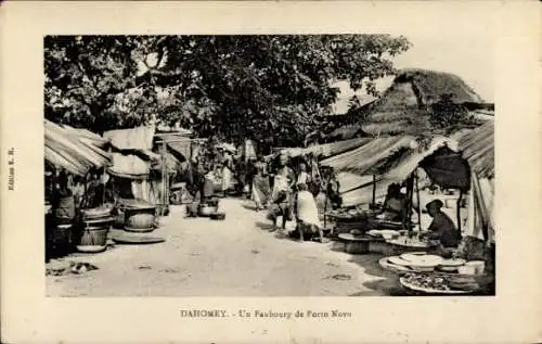 Ak Porto Novo Dahomey Benin, Un Faubourg, Markt