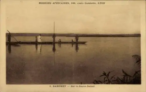 Ak Dahomey Benin, Boot von Missionaren auf dem Fluss Ouémé
