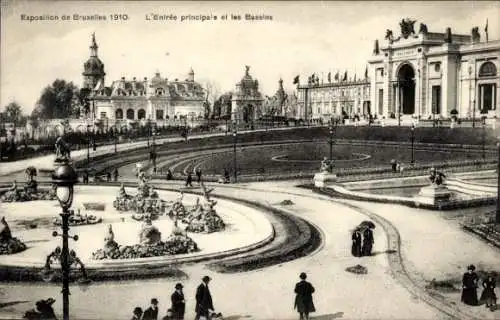 Ak Bruxelles Brüssel, Exposition de Bruxelles 1910, L'Entrée principale, Bassins