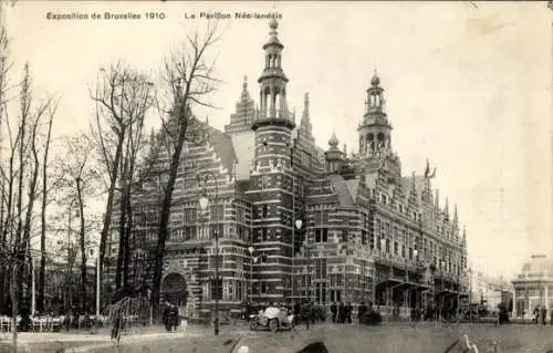 Ak Bruxelles Brüssel, Pavillon Néerlandais, Expo 1910, historische Architektur, Bäume, Automobil