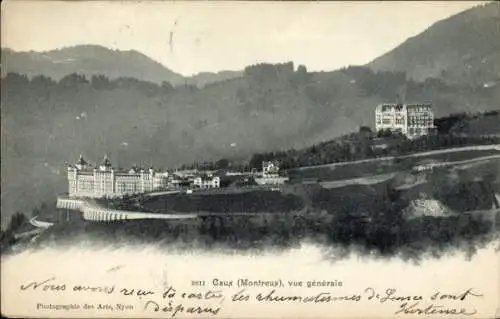 Ak Caux Montreux Kanton Waadt, Historisches Hotel, Berglandschaft, Fotografie, französischer Text