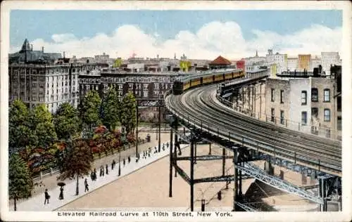 AK New York City USA, Hochbahnkurve an der 110. Straße