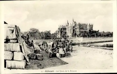 Ak Djibouti Dschibuti,  Les Quais de la Douane, Markt, Menschen, Handel