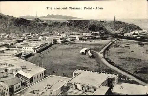 Ak Aden Jemen, The crescent Steamer Point,  Gebäude, Boote, Küstenlandschaft