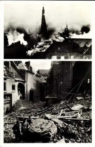 Ak Doesburg Gelderland Niederlande, Martinikerk in Trümmern, Gebäude zerstört, Ruinenlandschaf...