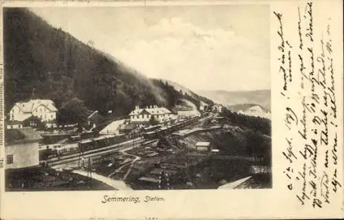 Ak Semmering in Niederösterreich, Bahnhof, Gebäude, Berglandschaft, Gleise
