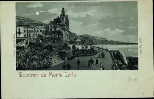 Ak Monte Carlo Monaco, Les Jardins du Casino, Souvenir de  Landschaft mit Menschen