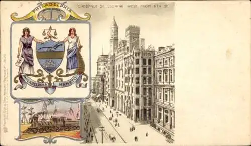 Wappen Litho Philadelphia Pennsylvania USA, Chestnut Street, 9th Street