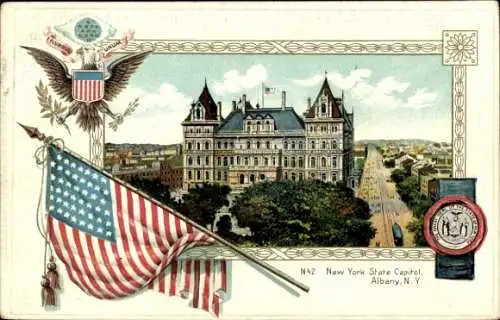 Passepartout Ak Albany New York USA, Capitol, Flagge