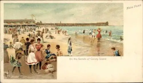 Ak Coney Island Brooklyn New York City USA, Szenen am Strand, Menschen in Bademode, Wellen, Ge...