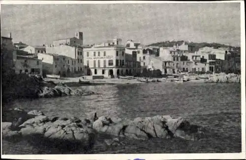 Ak Calella Katalonien, Hafenansicht, Hotel Gelpi, Costa Brava, schwarzes und weißes Bild