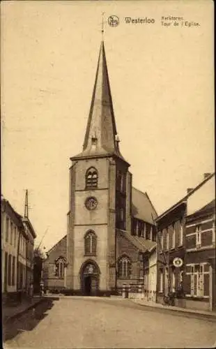 Ak Westerloo Westerlo Flandern Antwerpen, Kirche, Glockenturm, Straße,  