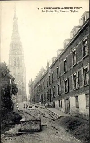 Ak Cureghem Anderlecht Bruxelles Brüssel, Straßenansicht, Kirchturm