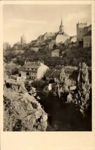 Ak Bautzen in der Oberlausitz, Teilansicht der Stadt, Felsformation, Turm, Kirche
