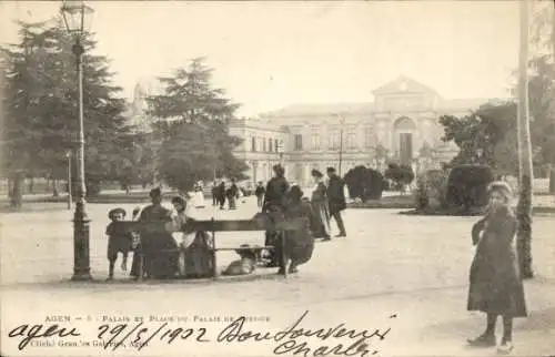 Ak Agen Lot et Garonne, Palais, Platz, Menschen, Park