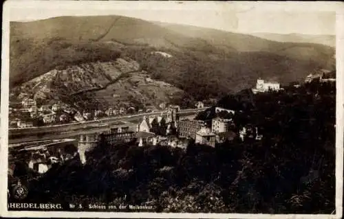 Ak Heidelberg am Neckar, Schloss von der Molkenkur, Blick auf die Stadt, Berglandschaft