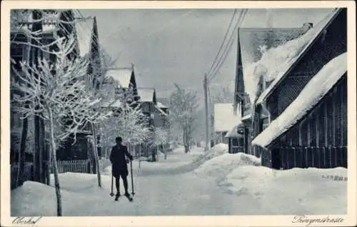 Ak Oberhof im Thüringer Wald, Prinzenstraße, Skifahrer