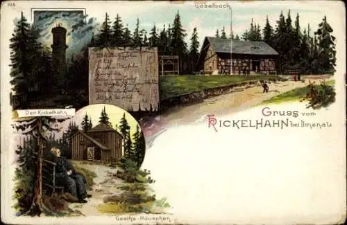 Ak Ilmenau in Thüringen, Berghotel Gabelbach am Kickelhahn , Der Kickelhahny, Goethe-Häuschen, Gr