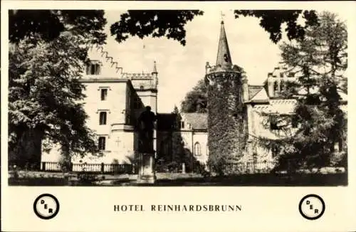 Ak Reinhardsbrunn Friedrichroda im Thüringer Wald, Hotel Reinhardsbrunn, alte Bauwerke, Statue, B
