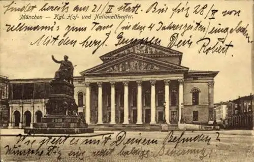 Ak München, Kgl. Hof- und Nationaltheater, Denkmal