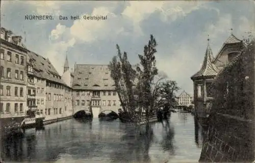 Ak Nürnberg in Mittelfranken, Das heil. Geistspital, Wasserpartie