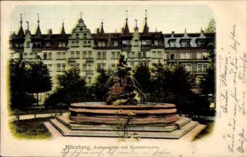 Ak Nürnberg in Mittelfranken, Albrecht Dürer Haus, Aufsessplatz, Kunstbrunnen,  Gebäude, Bäume