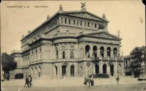 Ak Frankfurt am Main, Opernhaus, s Gebäude, Menschen auf der Straße, schwarz-weiß, Stadtansicht