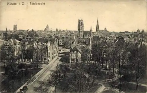 Ak Münster in Westfalen, Vogelschau, Stadtansicht,  Architektur, Bäume, Straßen