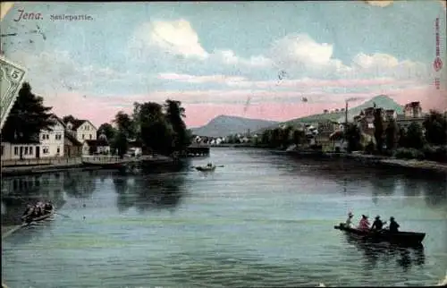 Ak Jena in Thüringen,  Saalepartie, Flusslandschaft, Boote, Häuser
