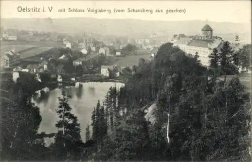 Ak Oelsnitz im Vogtland, Schloss Voigtsberg, Blick vom Schanzberg