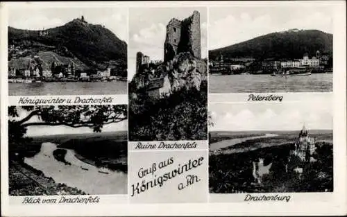 Ak Königswinter am Rhein, Königswinter u. Drachenfels, Blick vom Drachenfels, Ruine Drachenfels, 