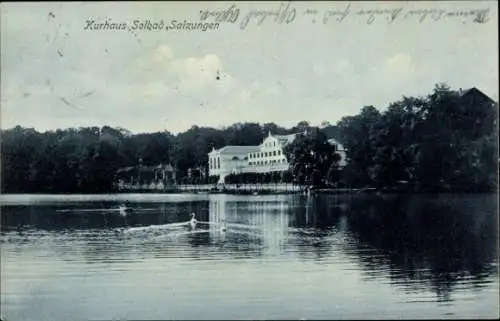 Ak Bad Salzungen in Thüringen, Kurhaus Solbad  Seeansicht, Ruderer, Naturlandschaft